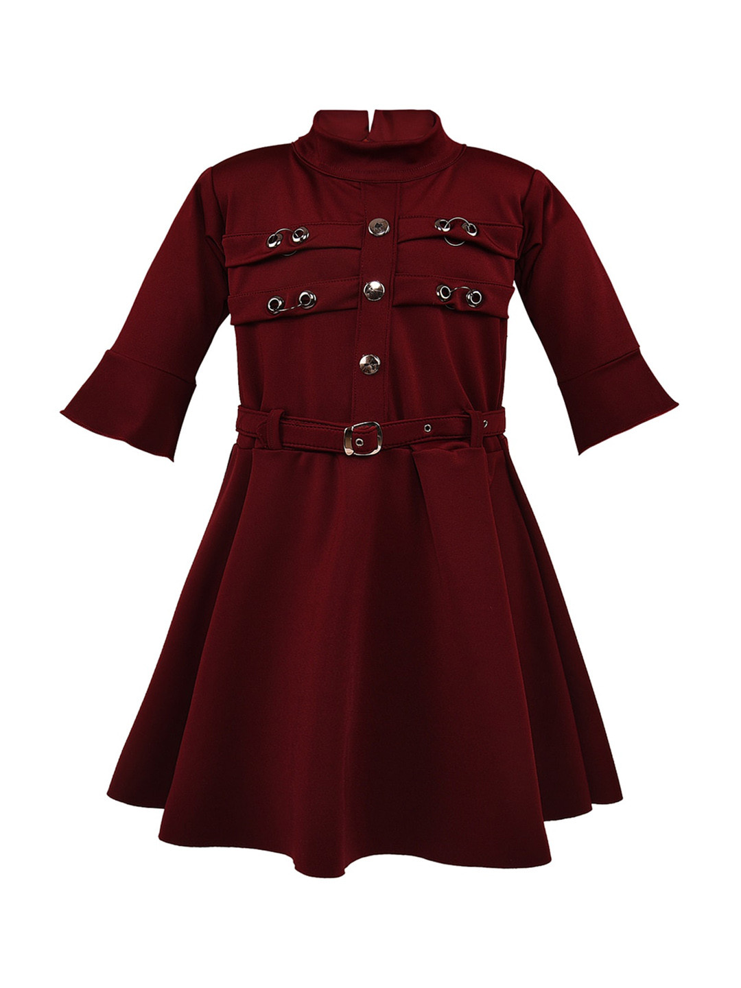 

Wish Karo Girls Maroon Solid Fit and Flare Dress