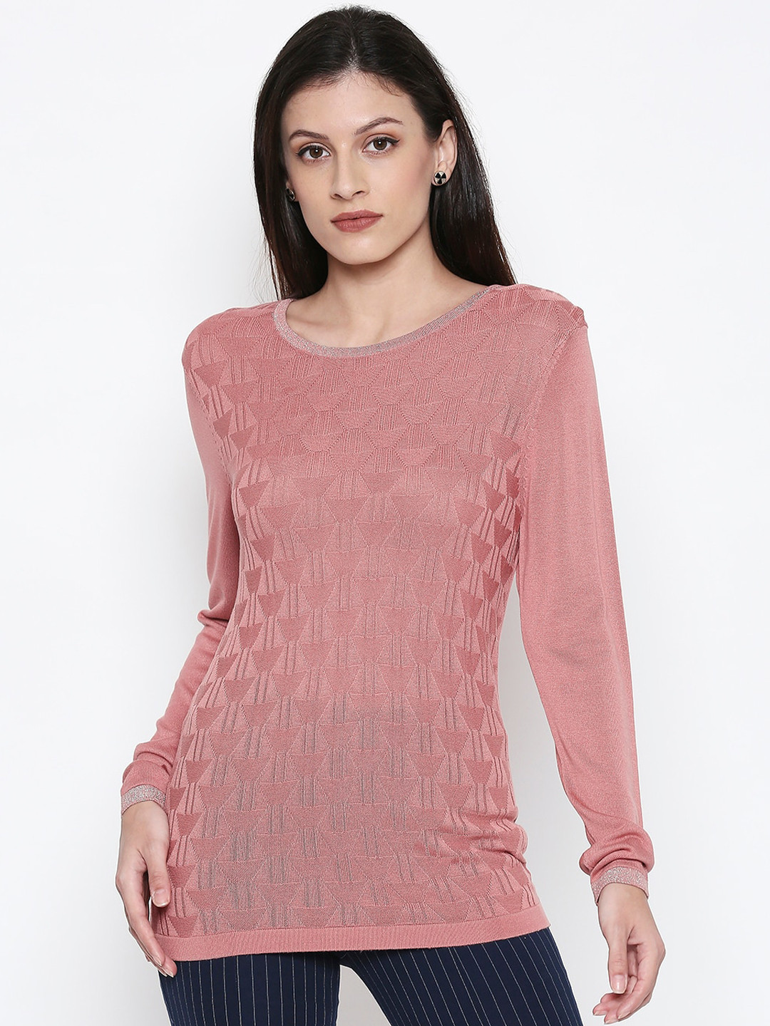 

Annabelle by Pantaloons Women Pink Self Design Pullover Sweater