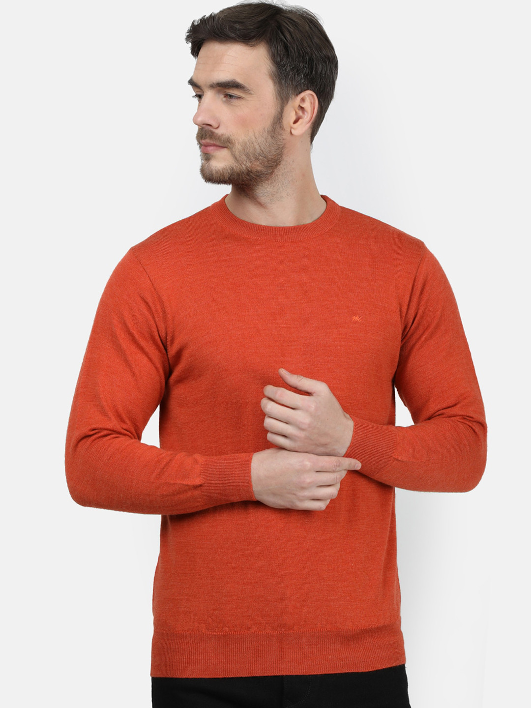 

Monte Carlo Men Orange Solid Pure Wool Pullover Sweater