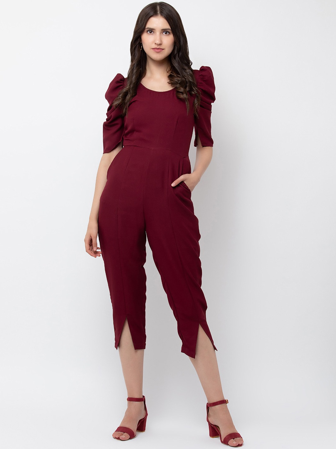 

DODO & MOA Women Maroon Solid Capri Jumpsuit