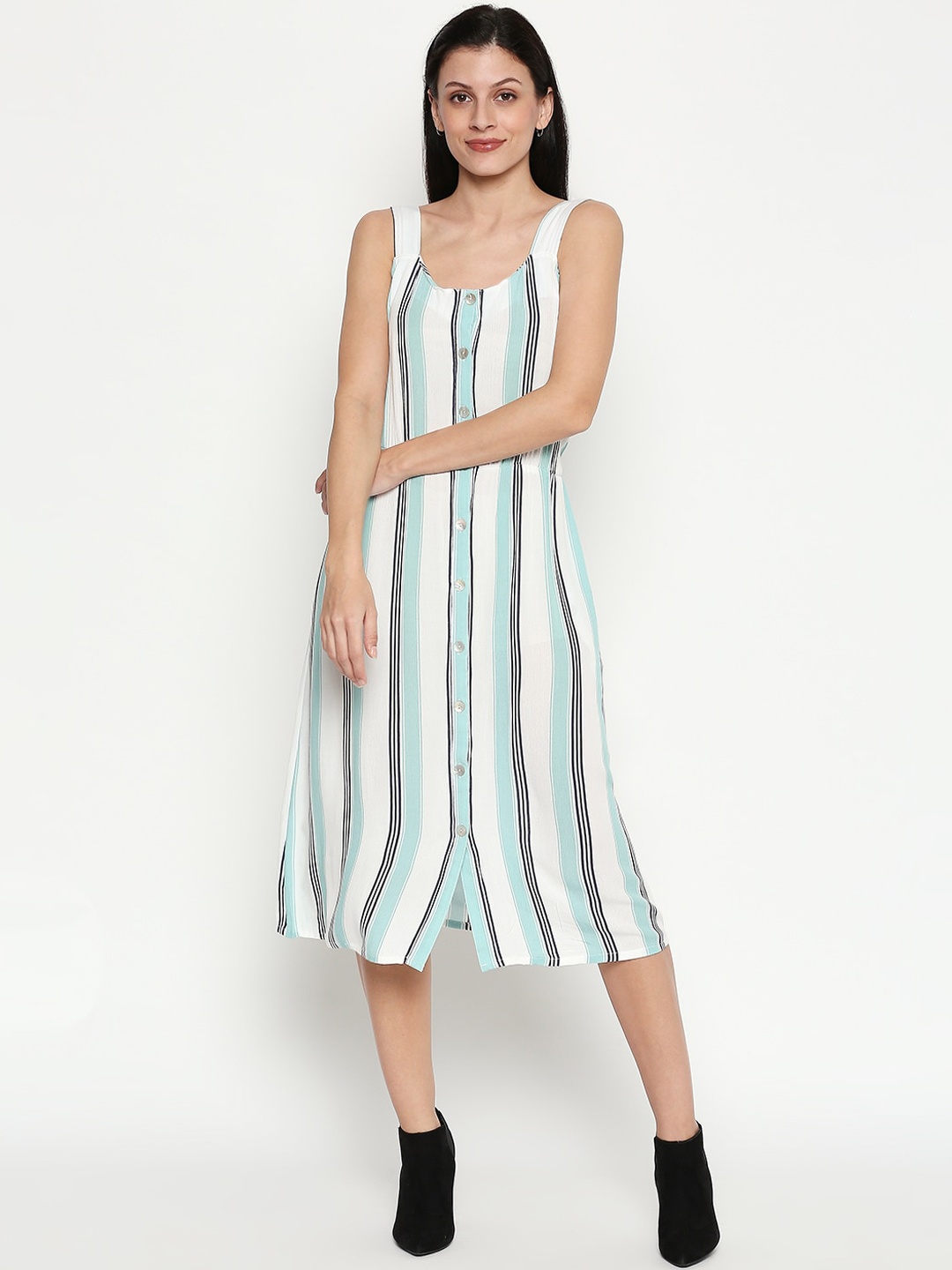 

Honey by Pantaloons Women White Striped A-Line Dress