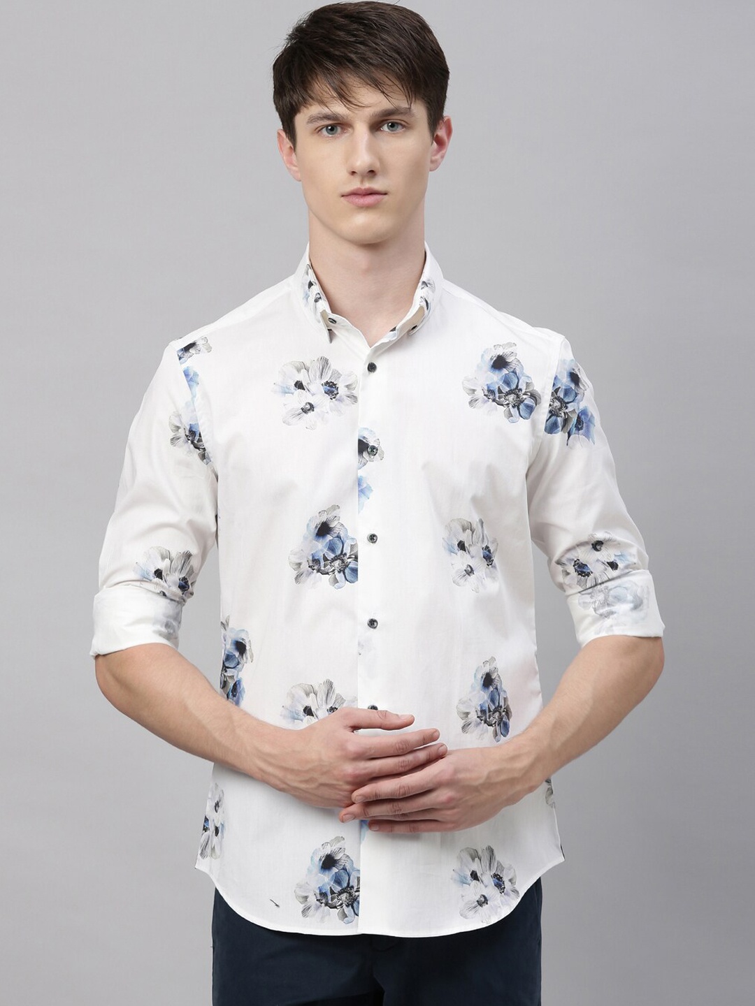 

RARE RABBIT Men Blooming Regular Fit Printed Shirt, White