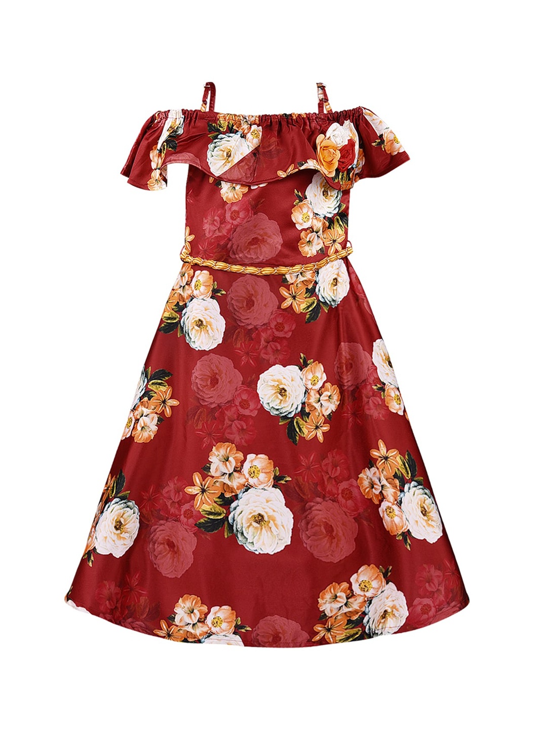 

Wish Karo Girls Maroon Printed Fit and Flare Dress
