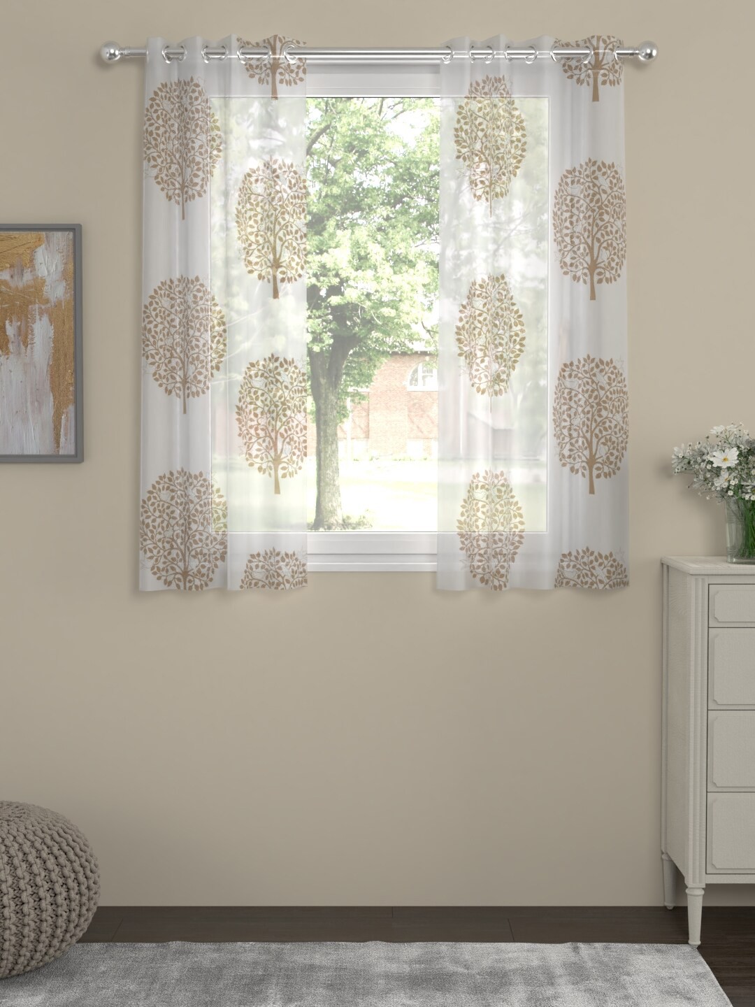 

ROSARA HOME Beige & White Printed Sheer Single Window Curtain
