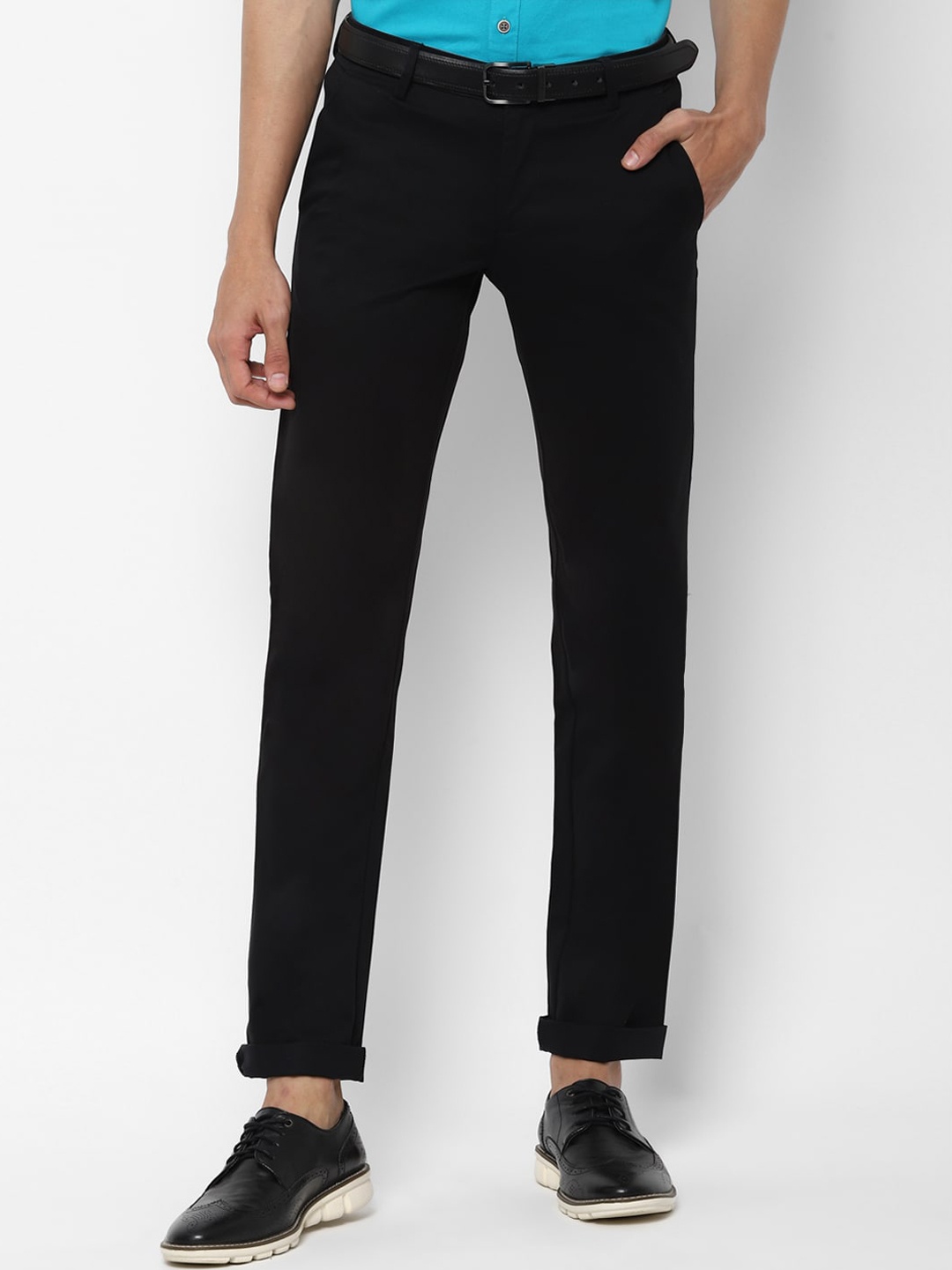 

Allen Solly Men Black Slim Fit Solid Regular Trousers