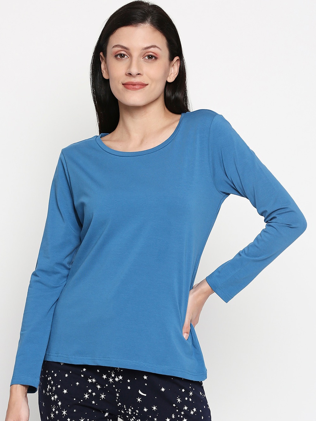 

Dreamz by Pantaloons Women Blue Solid Lounge tshirt