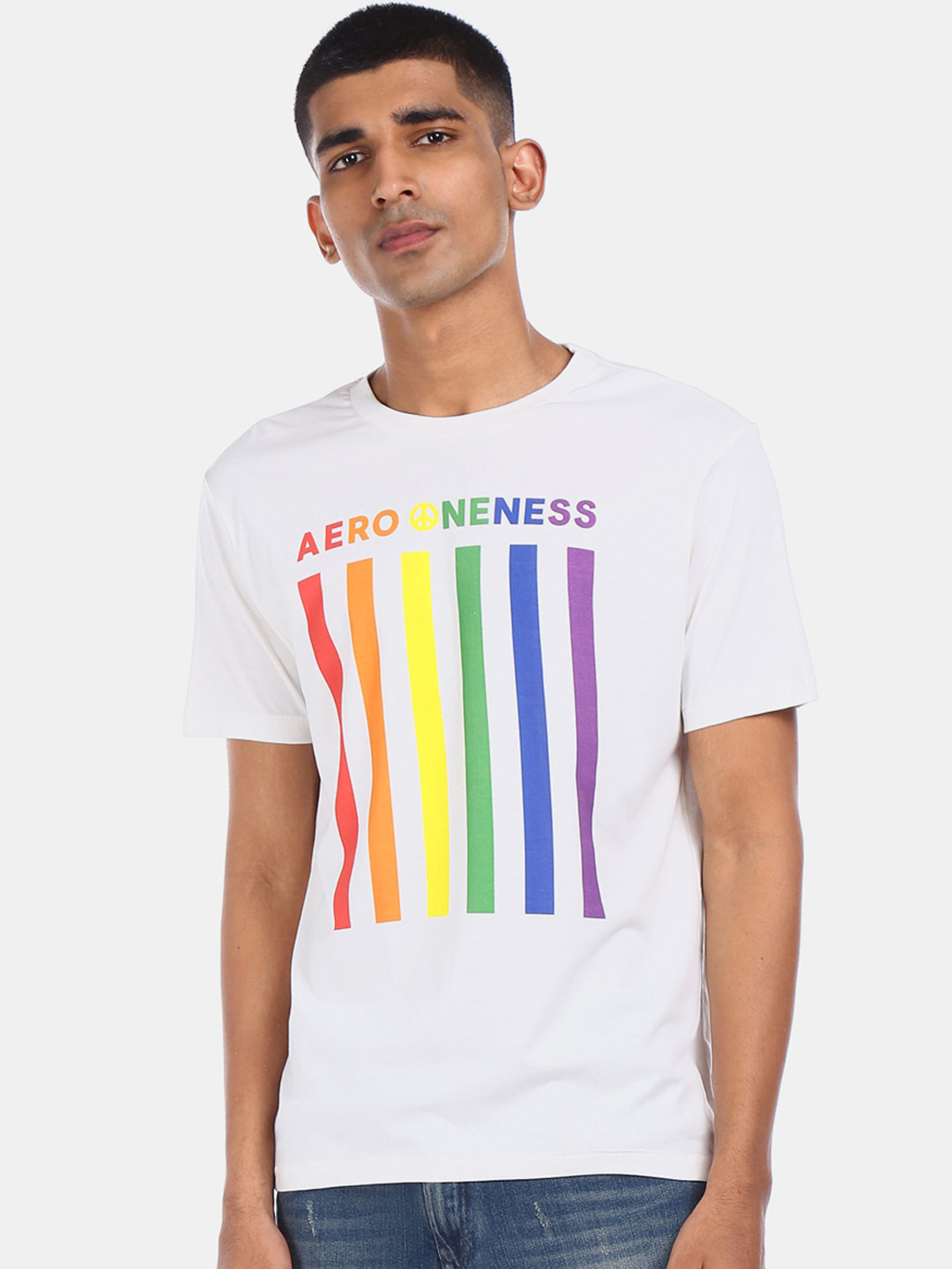 

Aeropostale Men White Printed Round Neck Cotton Pure Cotton T-shirt