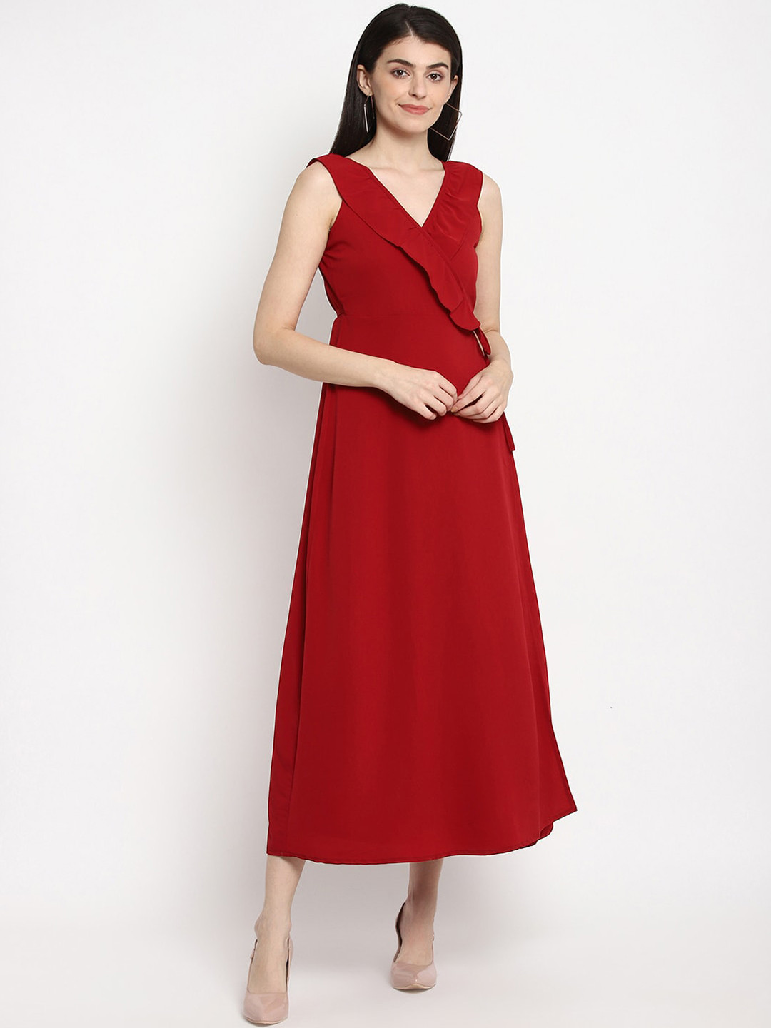 

THREAD MUSTER Women Maroon Solid Maxi Dress