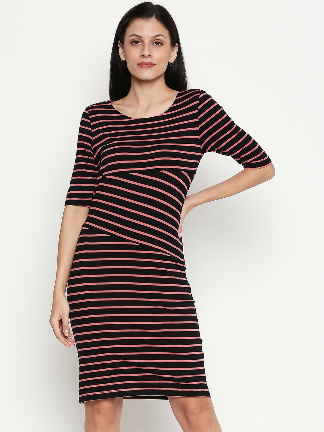 

Annabelle by Pantaloons Women Black Striped Bodycon Dress