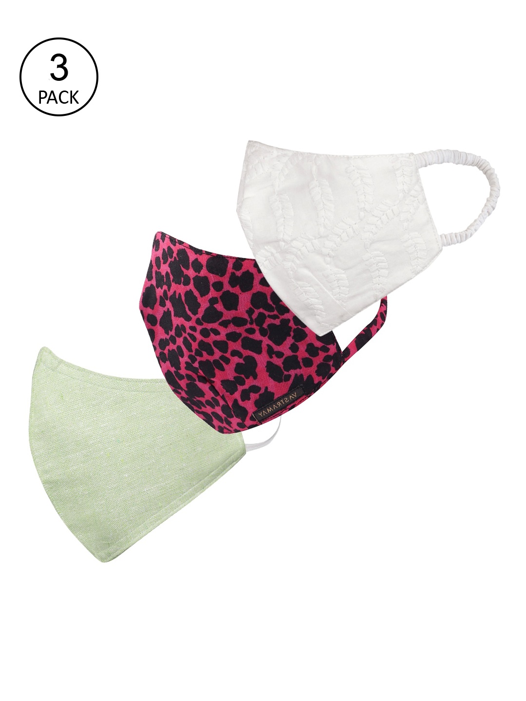 

VASTRAMAY Unisex Pack Of 3 Multicoloured 2-Ply Reusable Cloth Masks, Green