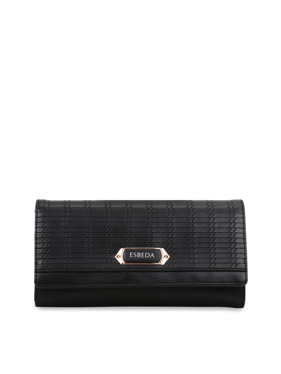 ESBEDA Women Black Textured Envelope Wallet