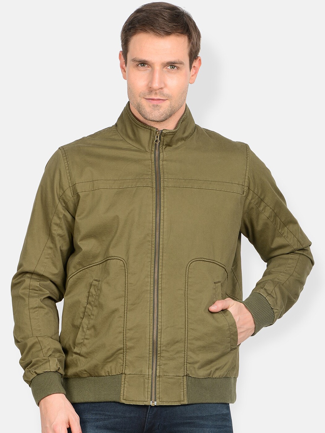

t-base Men Olive Green Solid Lightweight Bomber