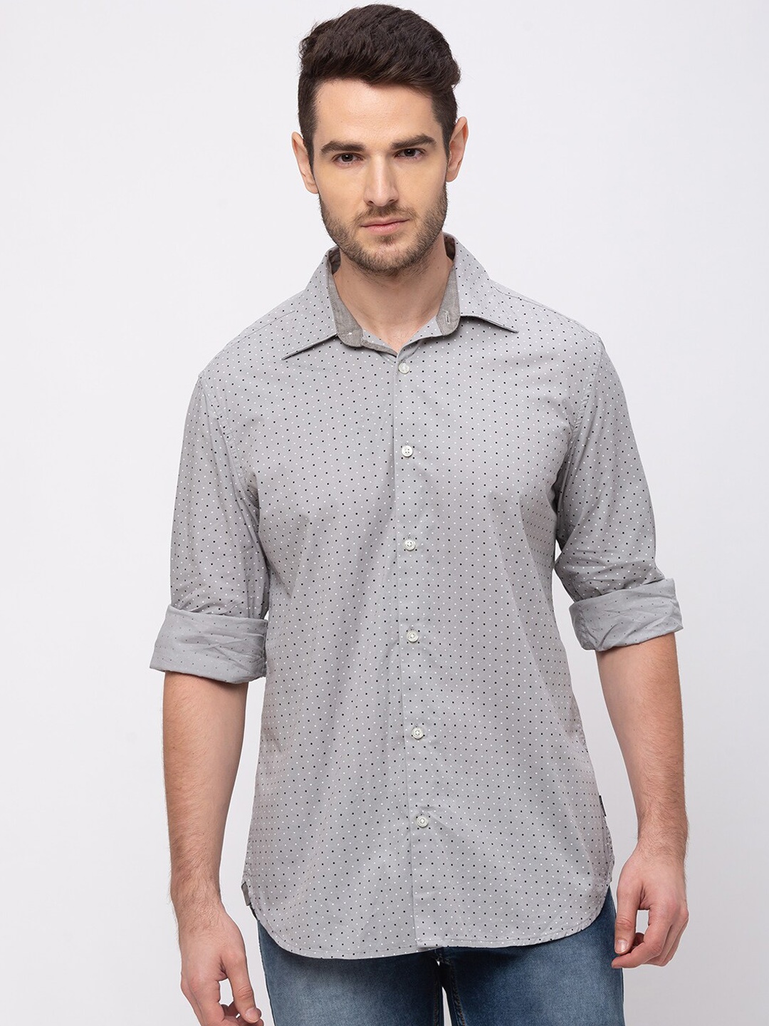 Kenneth Cole Men Grey Regular Fit Printed Casual Shirt