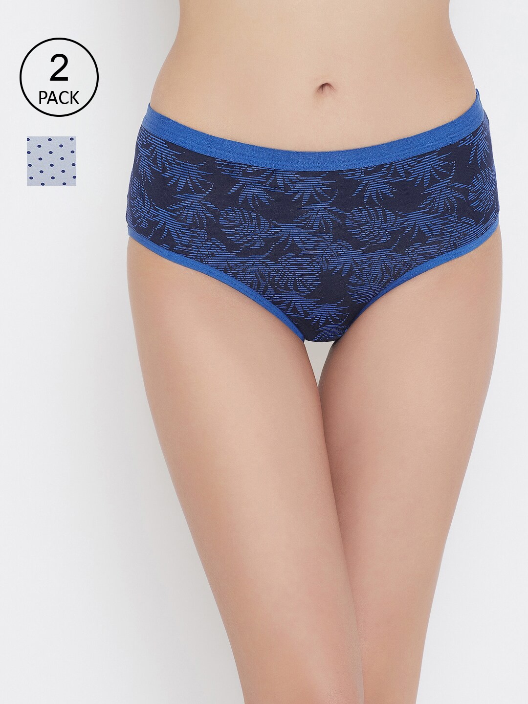 

Clovia Women Pack Of 2 Printed Hipster Briefs COMPNC977, Blue