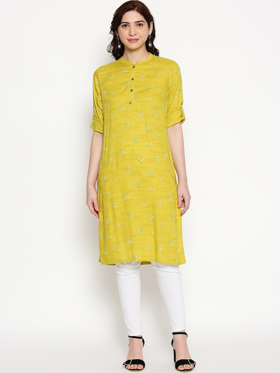 

RANGMANCH BY PANTALOONS Women Lime Green Printed Straight Kurta