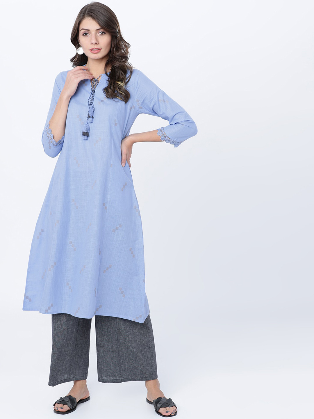 

Vishudh Women Blue Woven Design A-Line Kurta