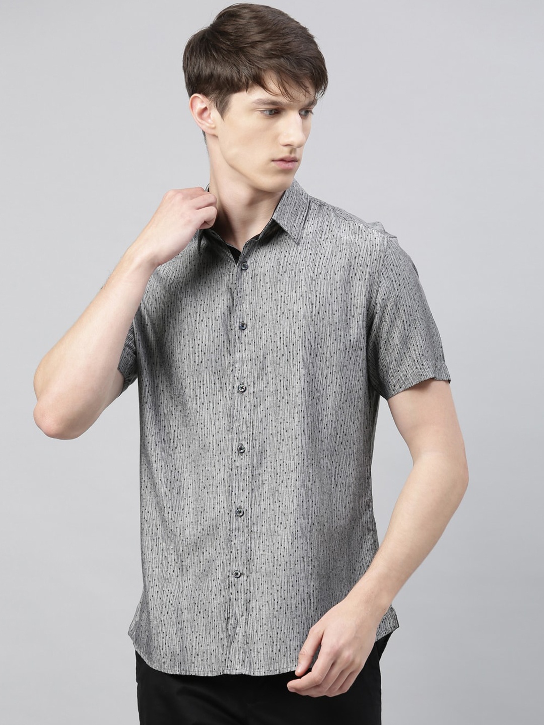 

RARE RABBIT Men Grey Tailored Fit Printed Casual Shirt