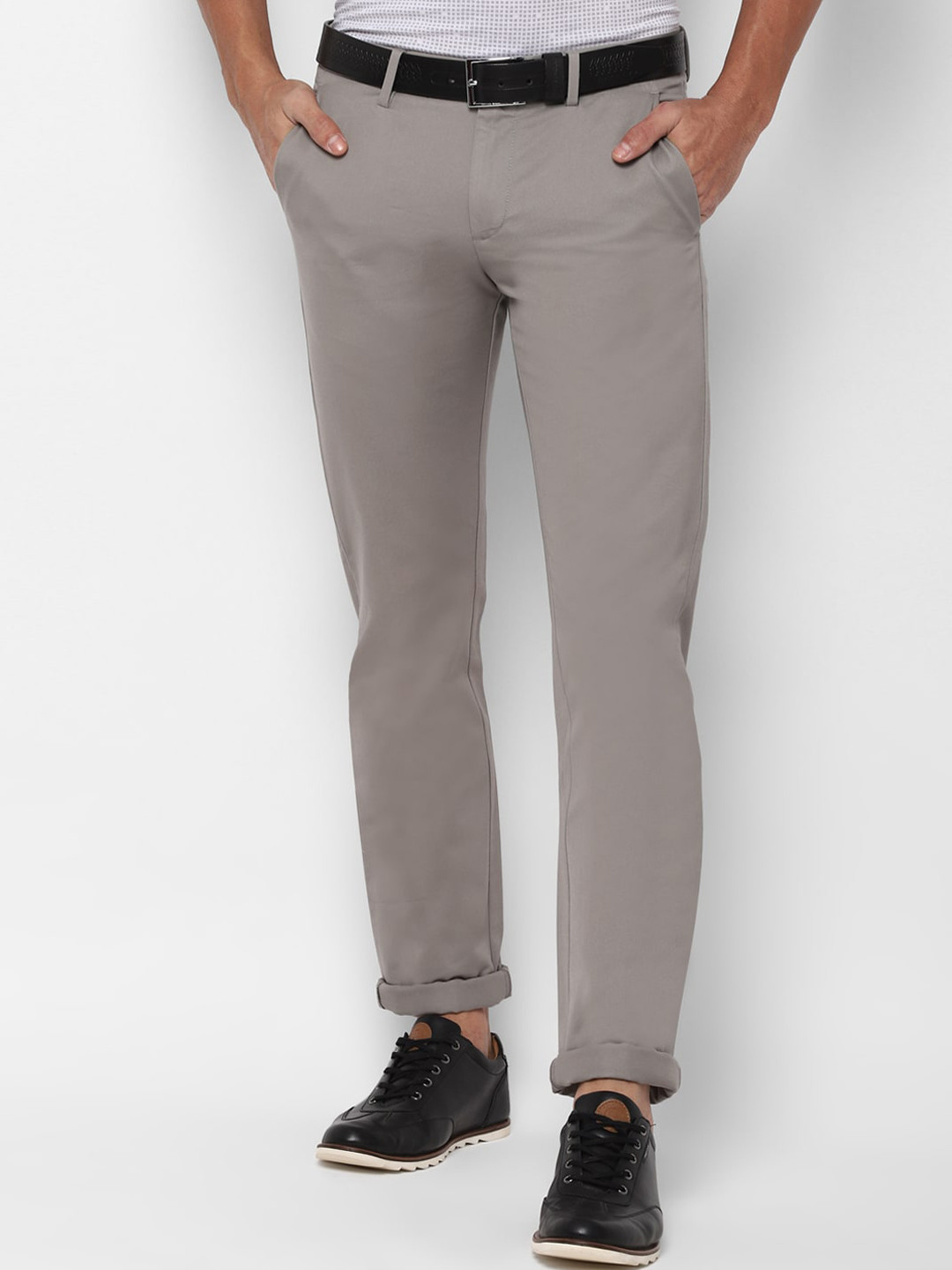 

Allen Solly Men Grey Slim Fit Striped Regular Trousers