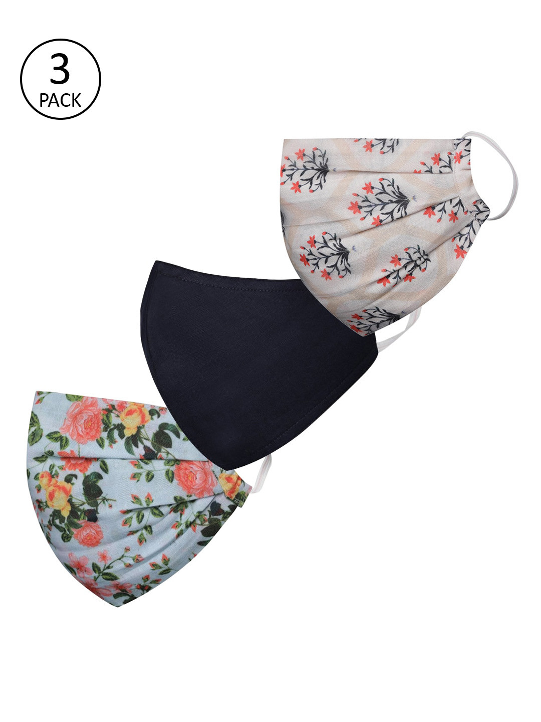 

VASTRAMAY Unisex Pack Of 3 2-Ply Reusable Cloth Half Face Masks, Navy blue