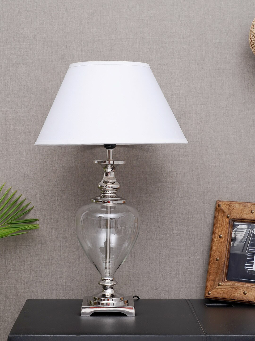 

THE LIGHT STORE Steel-Toned Solid Bedside Standard Lamp With White Shade