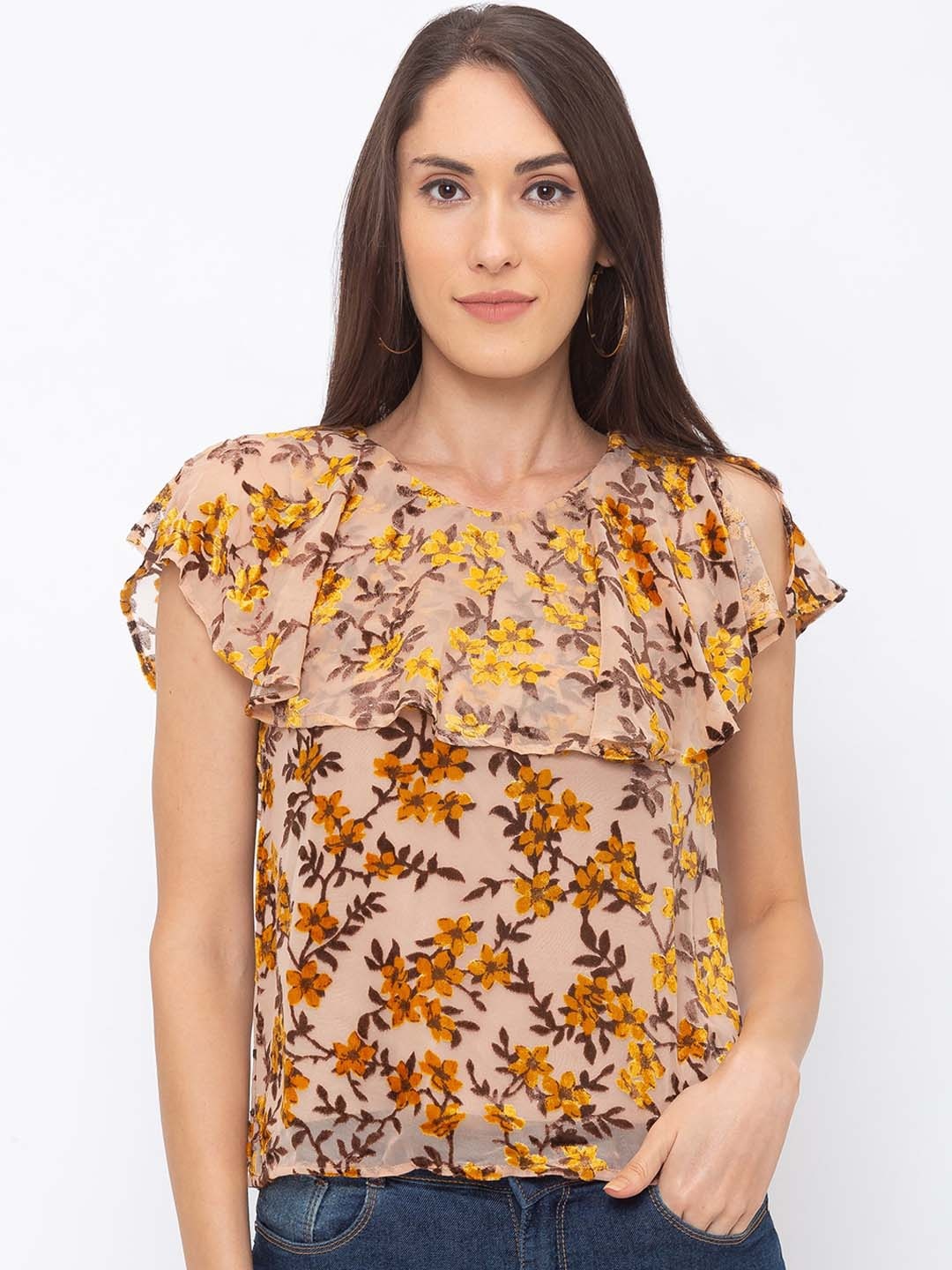 

Globus Women Peach-Coloured Printed Top