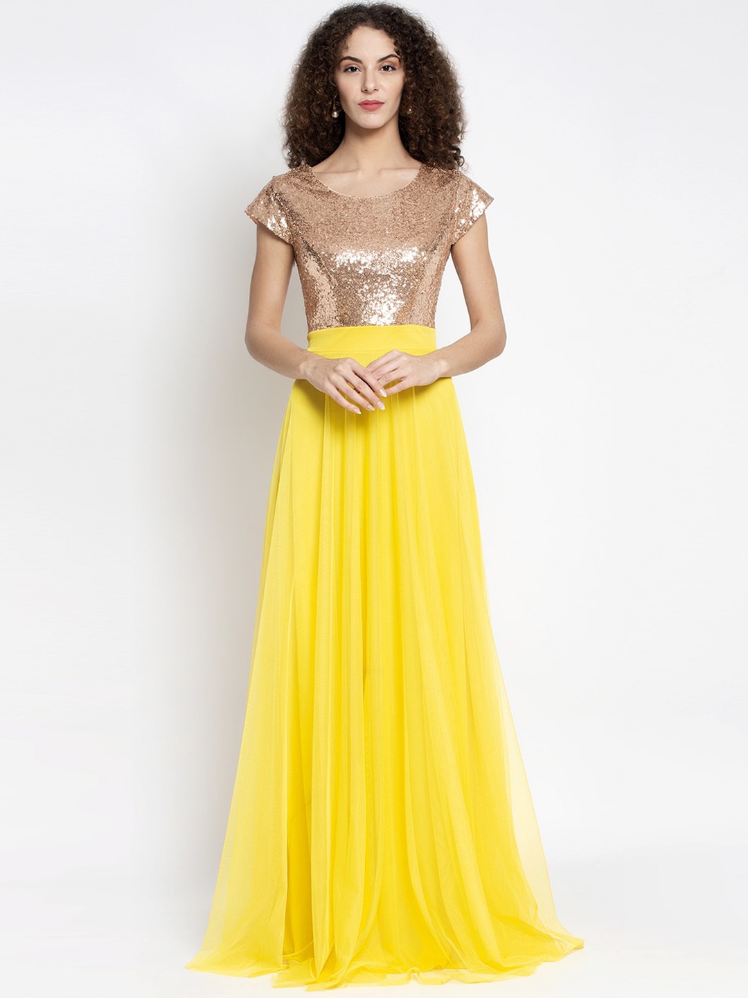

Just Wow Women Gold & Yellow Embellished Maxi Dress