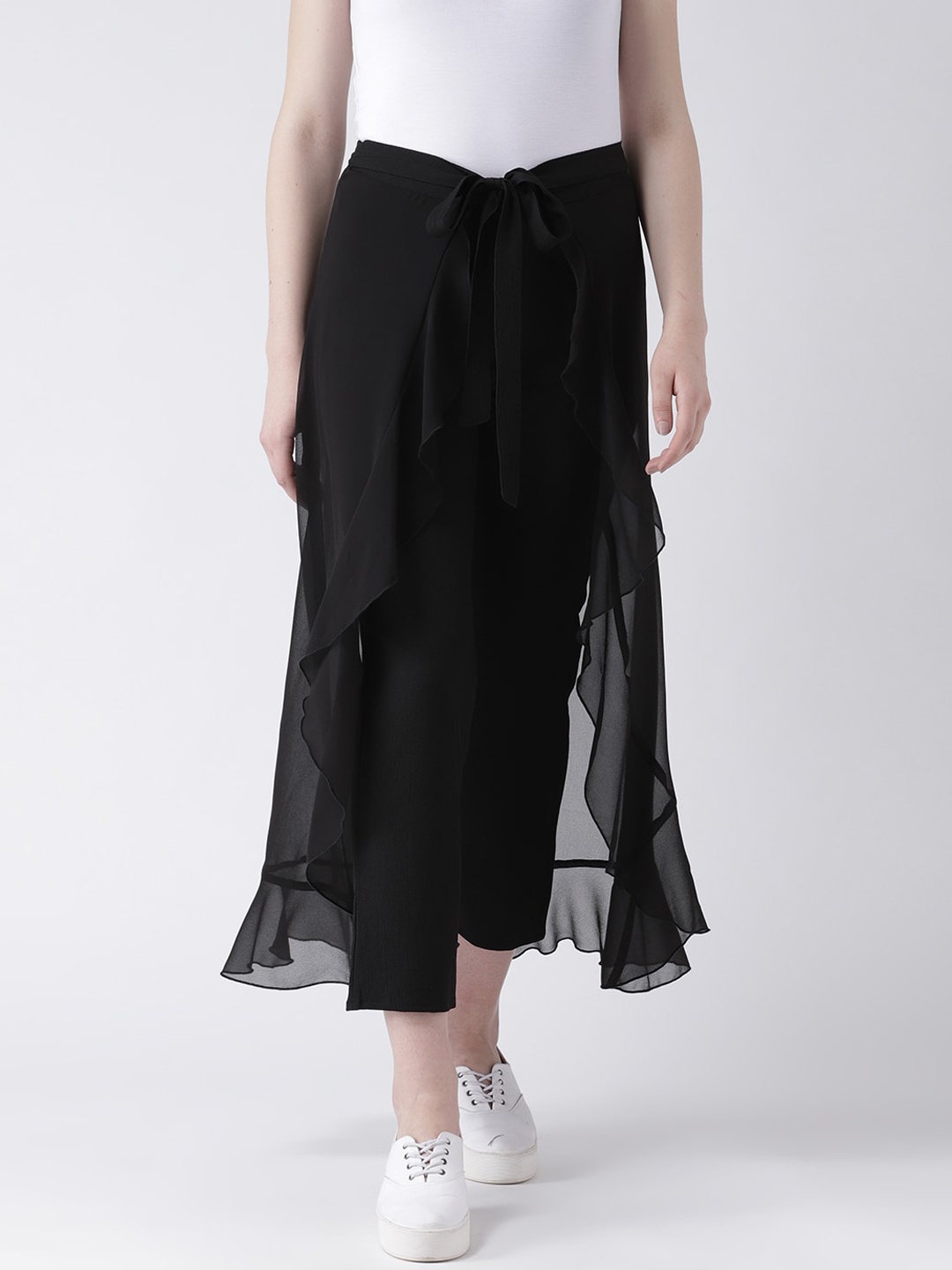 

DODO & MOA Women Black Flared Solid Layered Cigarette Trousers