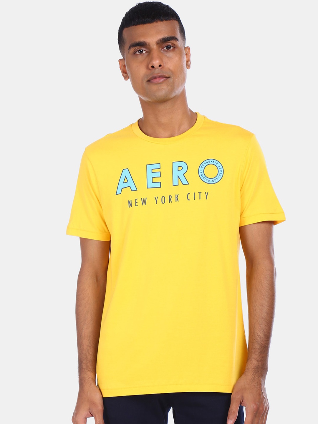 

Aeropostale Men Yellow Printed Round Neck T-shirt