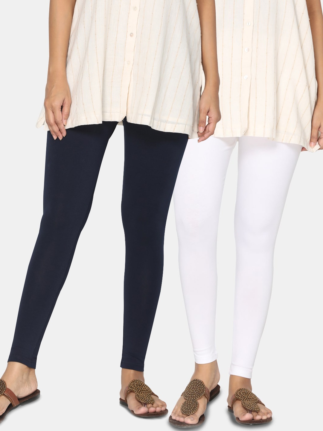 

TSG Bliss Women Pack Of 2 Solid Ankle-Length Leggings, White