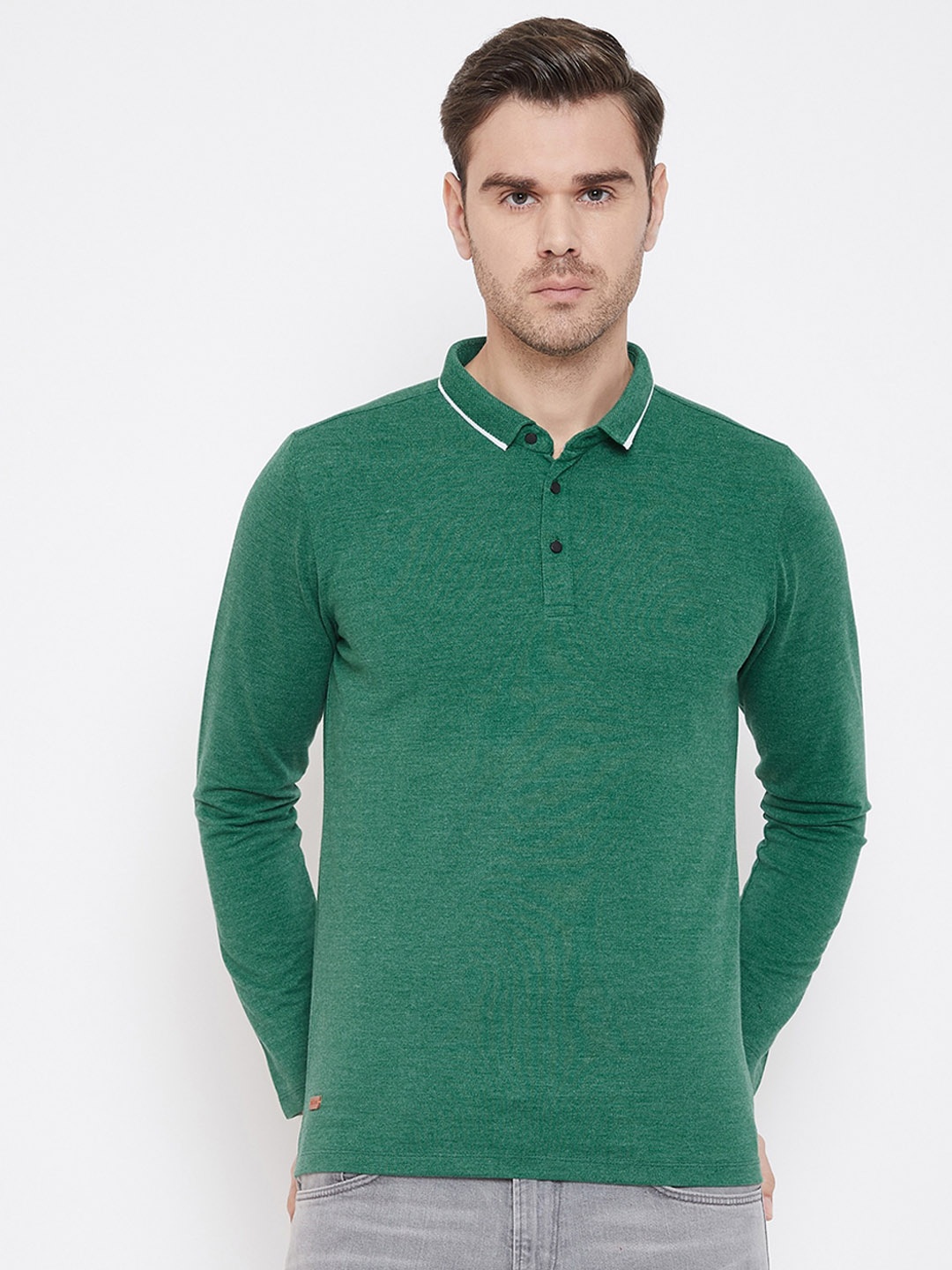 

QUBIC Men Green Solid Henley Neck T-shirt