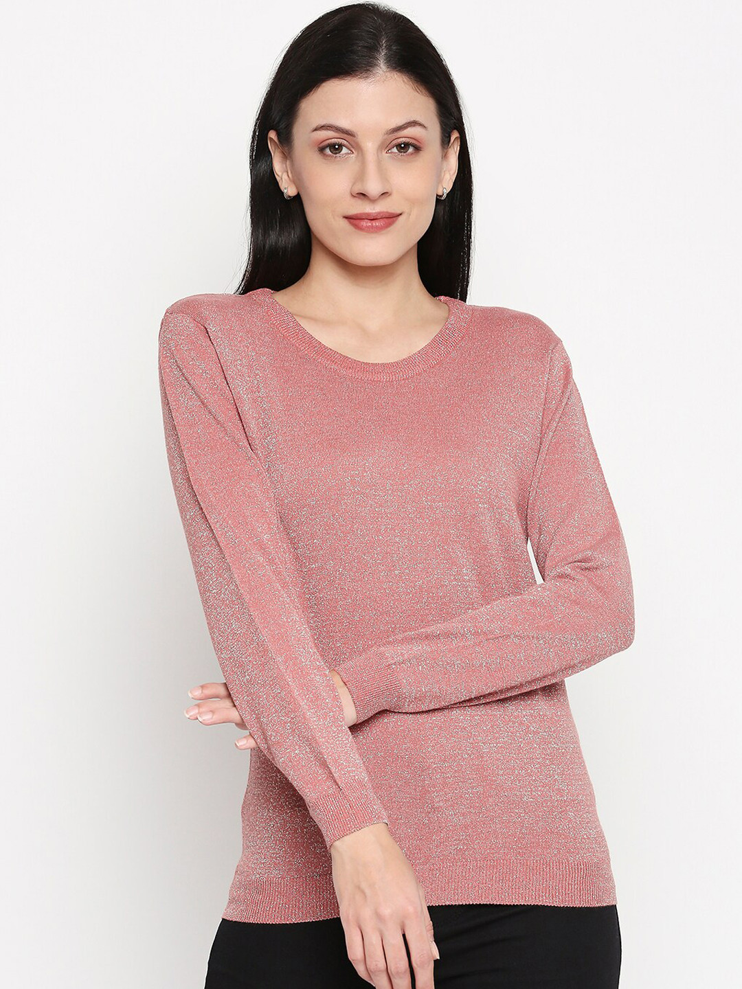 

Honey by Pantaloons Women Pink Self Design Pullover Sweater