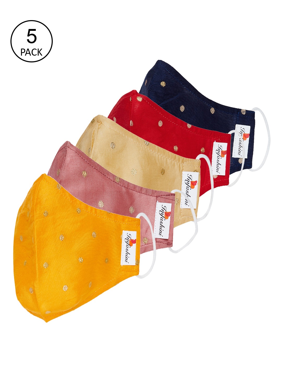 

Imfashini Women Pack Of 5 Embroidered 2-Ply Reusable Cloth Mask, Yellow
