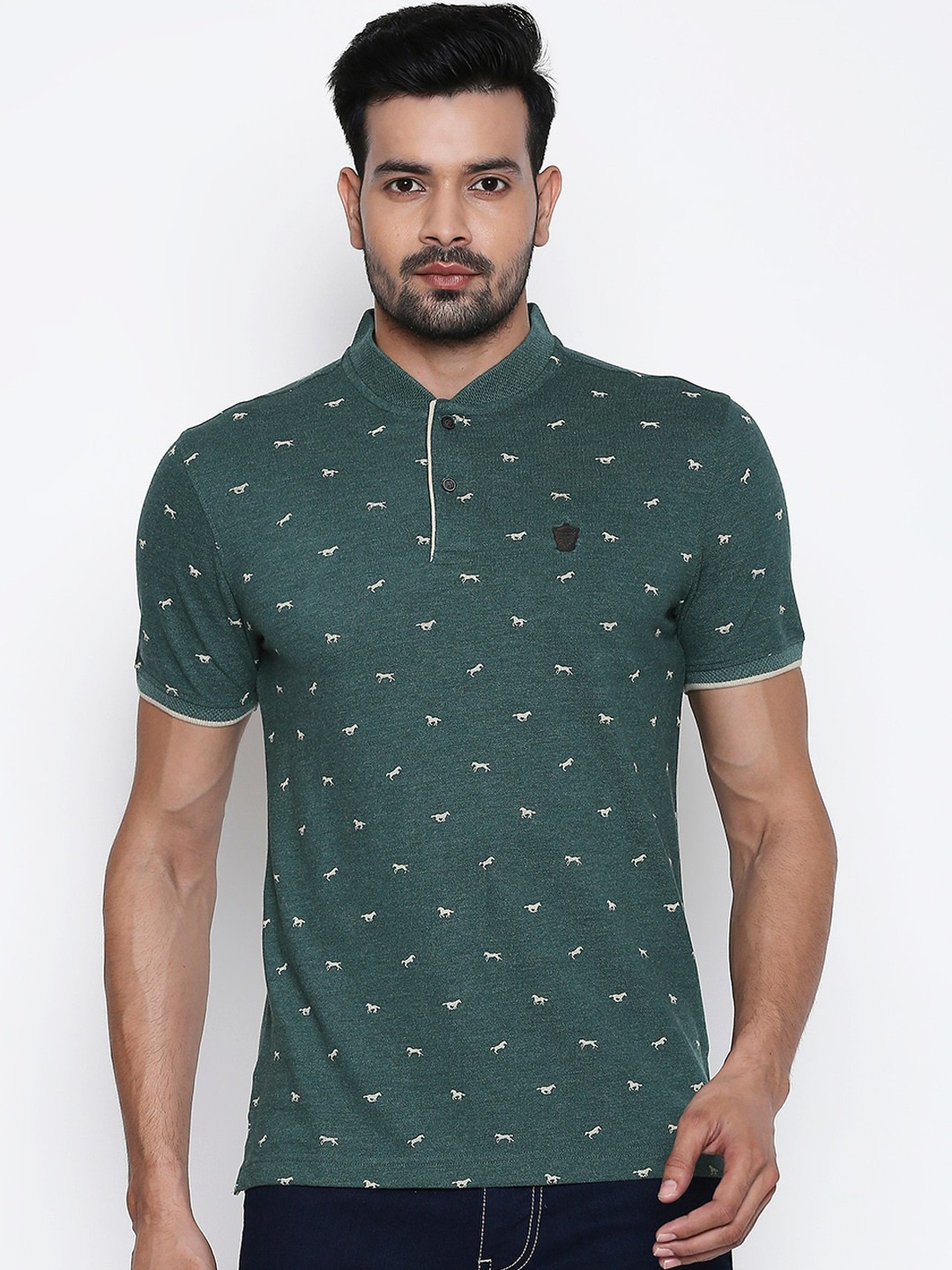 

BYFORD by Pantaloons Men Green Printed Polo Collar T-shirt