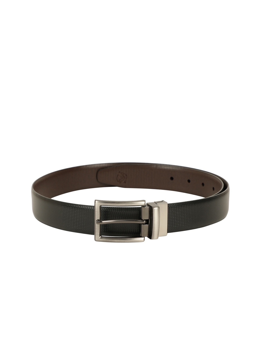 

ZEVORA Men Black & Brown Textured Reversible Belt