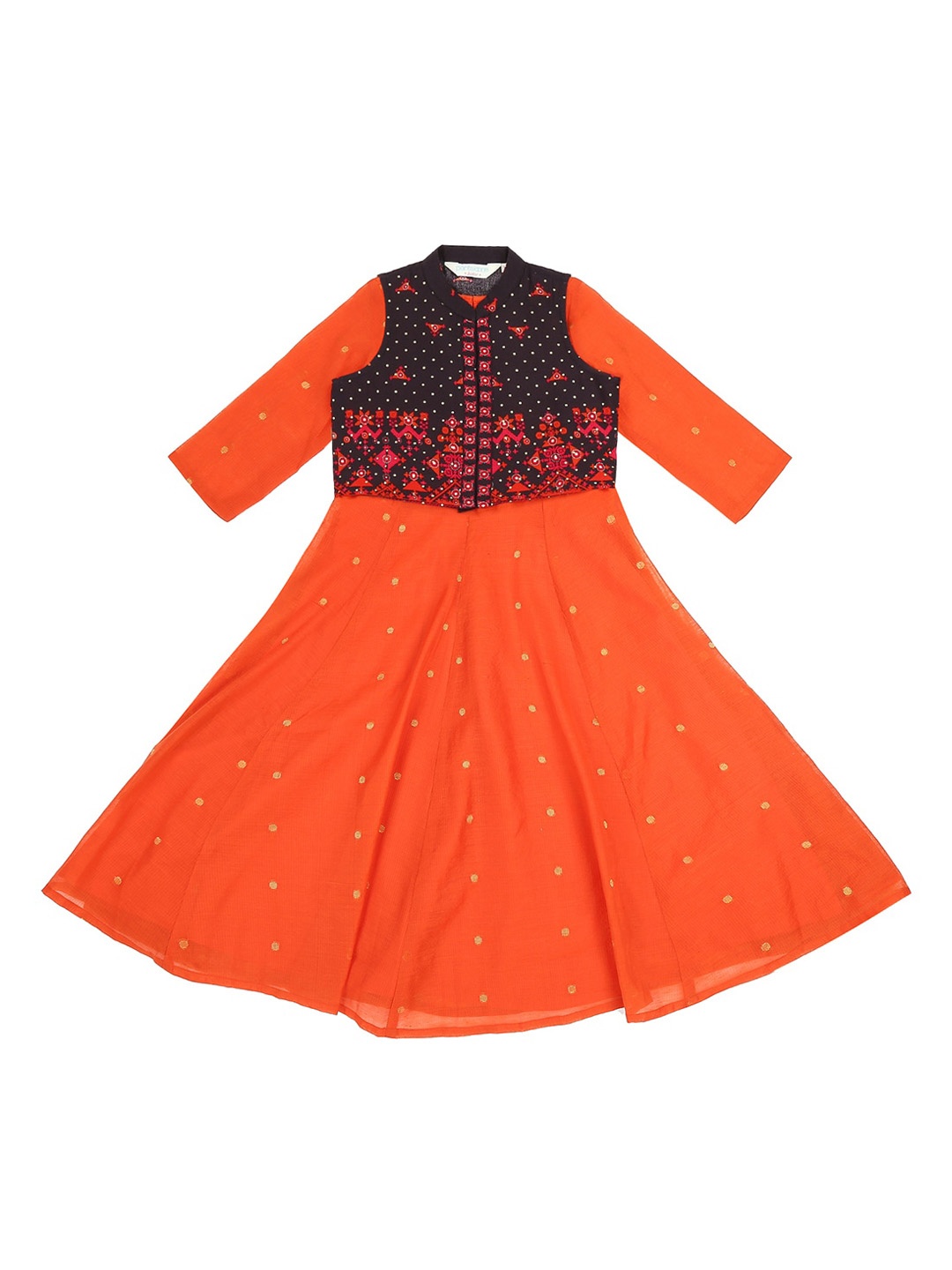 

AKKRITI BY PANTALOONS Girls Orange Printed Maxi Dress with Jacket