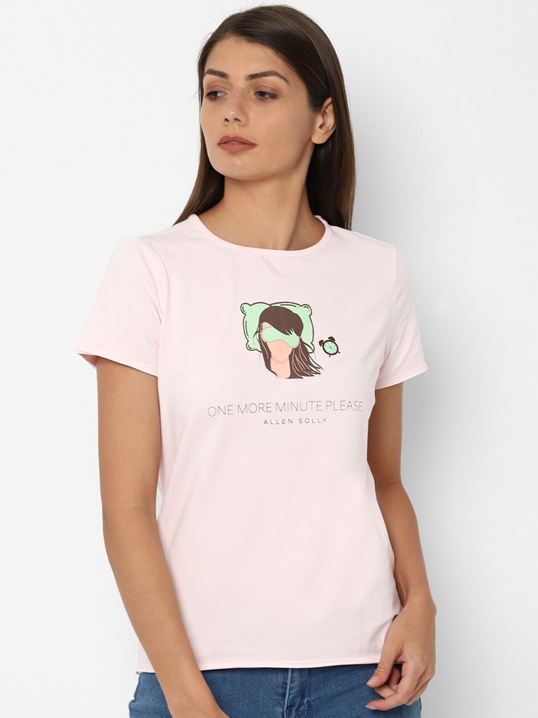 

Allen Solly Woman Peach-Coloured Printed Round Neck Pure Cotton T-shirt