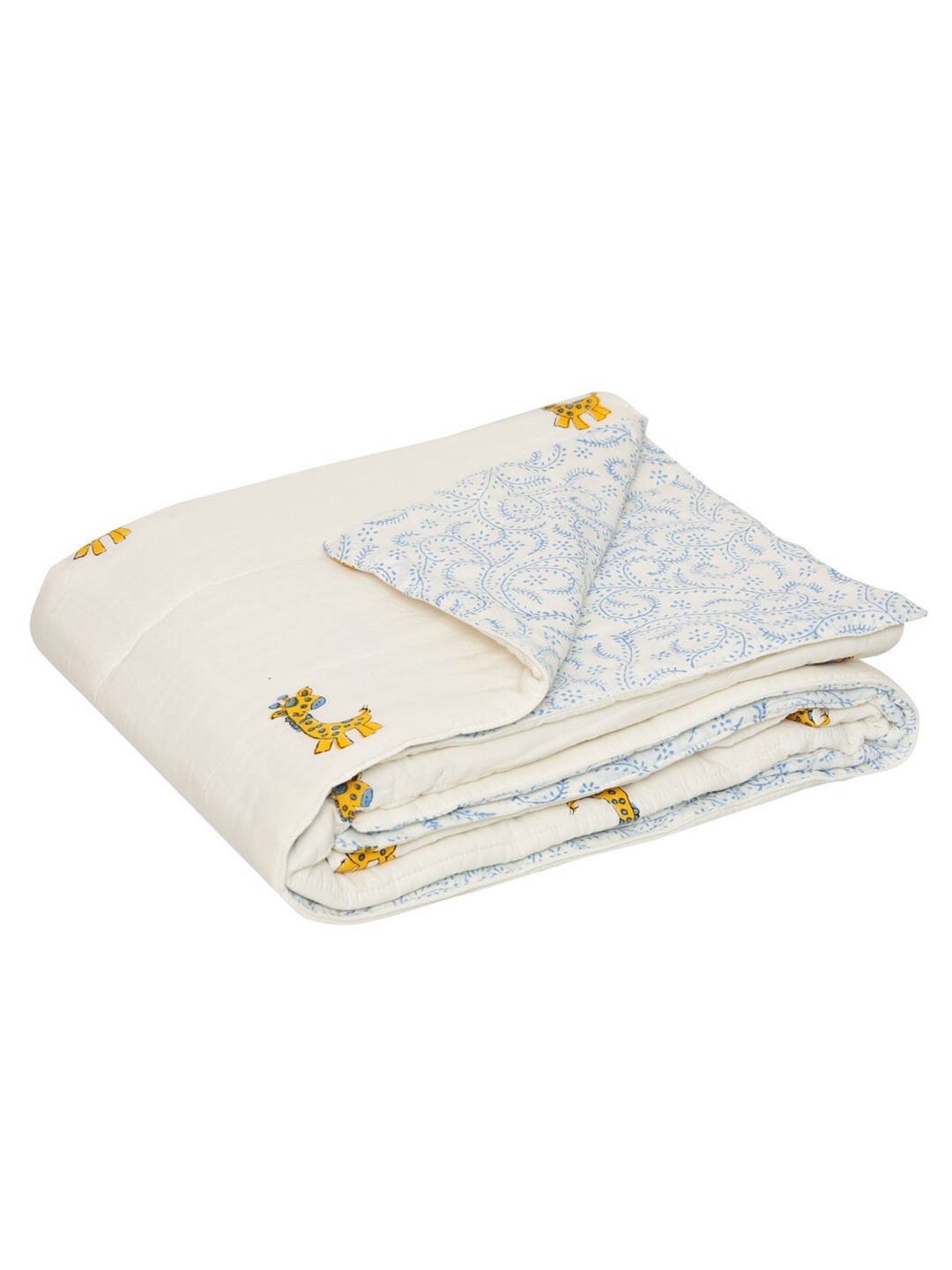 

Moms Home White & Yellow Abstract Mild Winter 200 GSM Single Bed Quilt