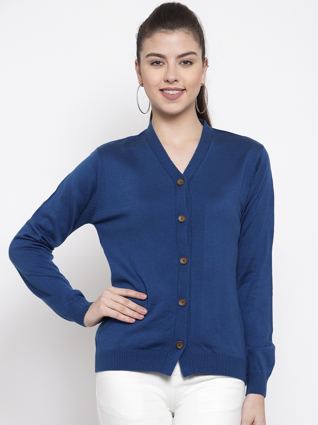 

Kalt Women Blue Solid Cardigan Sweater