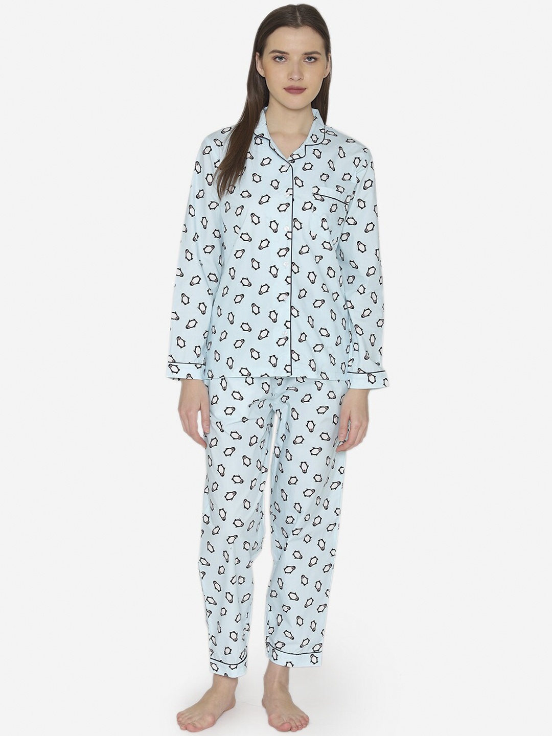 

Fluffalump Women Blue & White Printed Night Suit