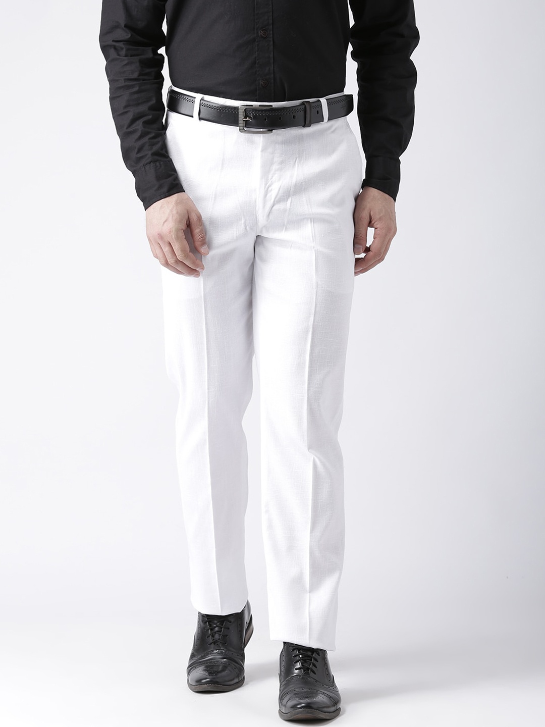 

Hangup Men White Regular Fit Solid Linen Formal Trousers