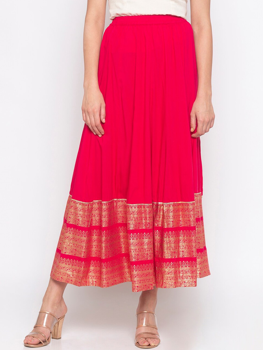 

Globus Women Pink & Gold-colored Printed Flared Midi Skirt