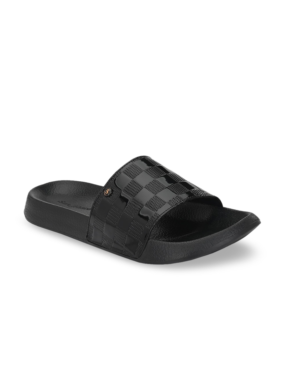 

San Frissco Men Black Textured Faux Leather Sliders