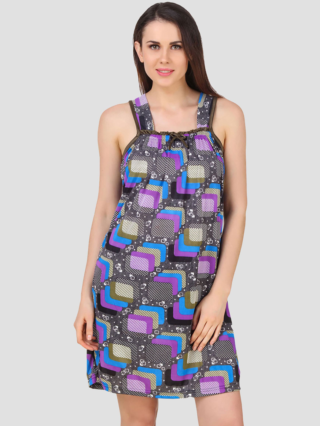 

Fasense Women Purple & Black Printed Nightdress