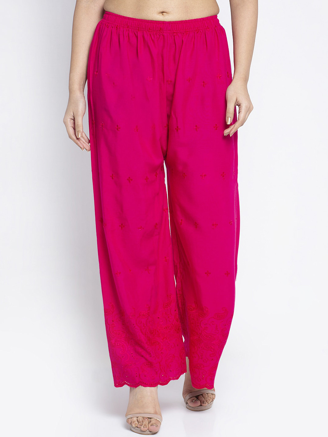 

GRACIT Women Pink Embroidered Flared Palazzos