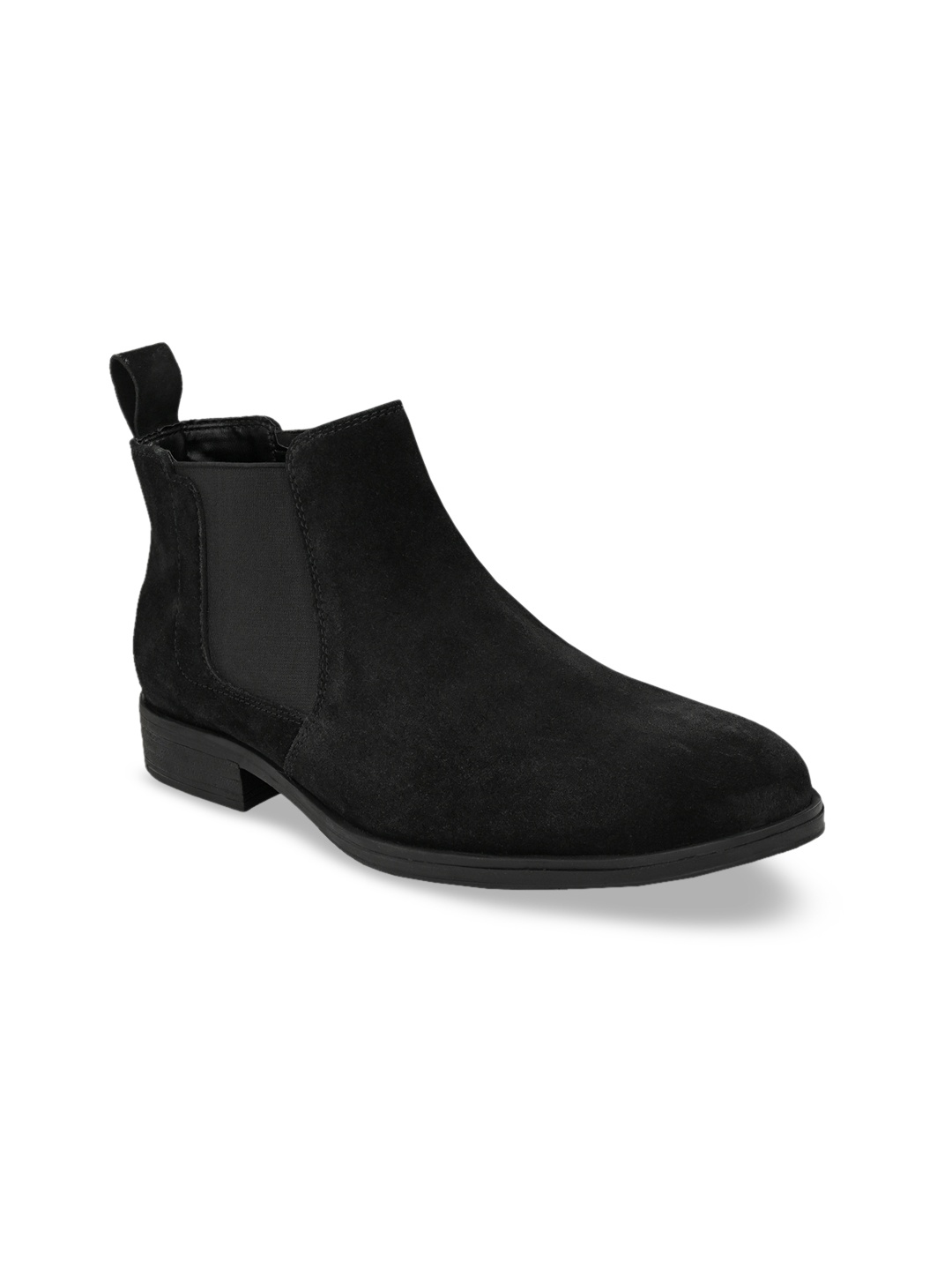 

San Frissco Men Black Solid Leather Mid-Top Flat Boots