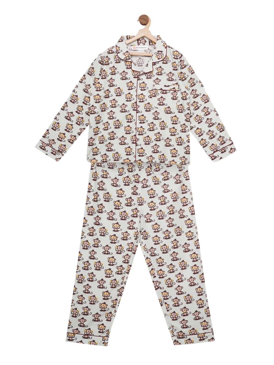 

Fluffalump Kids Grey & Brown Printed Night Suit