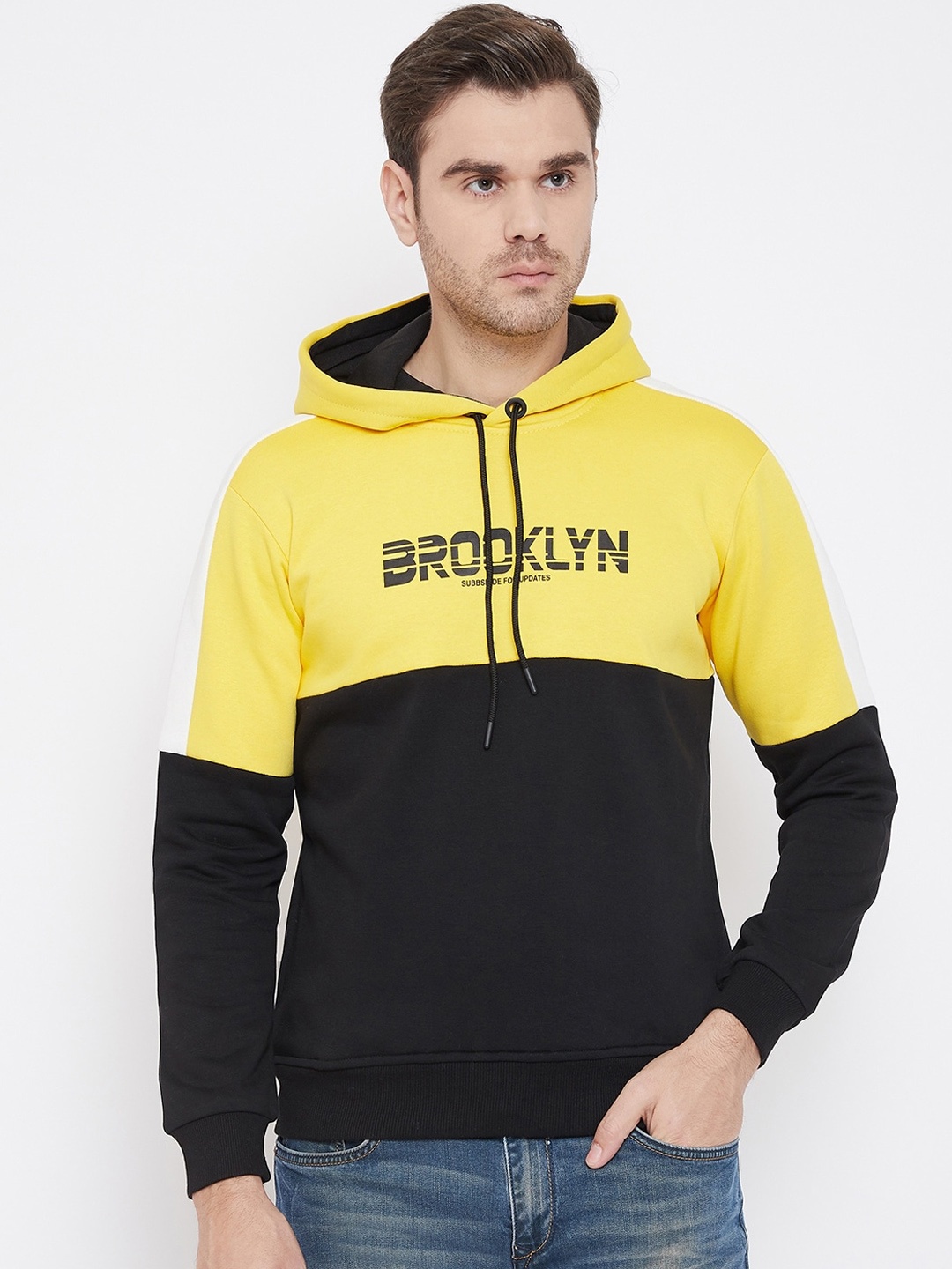 

QUBIC Men Yellow & Black Colourblocked Sweatshirt