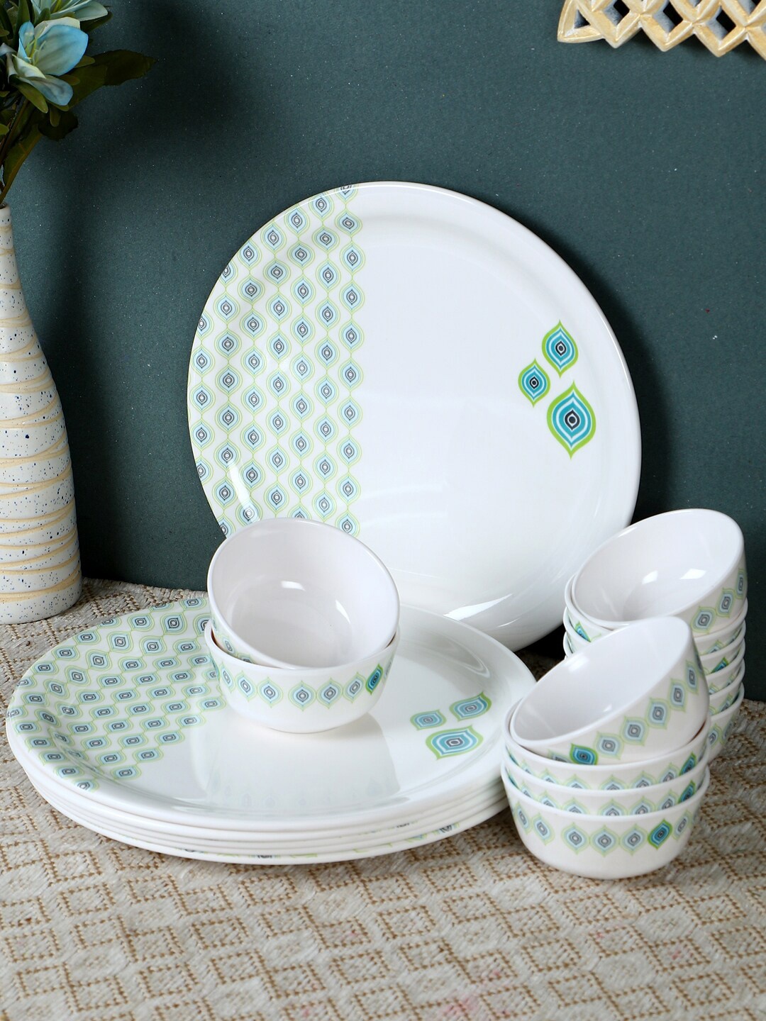 

Servewell White Printed 18 pc Round Dinner Set