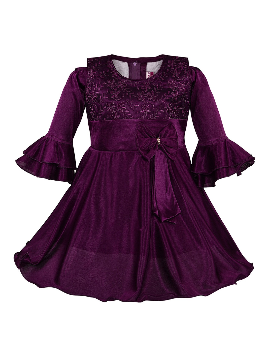 Wish Karo Girls Purple Self Design Fit and Flare Dress