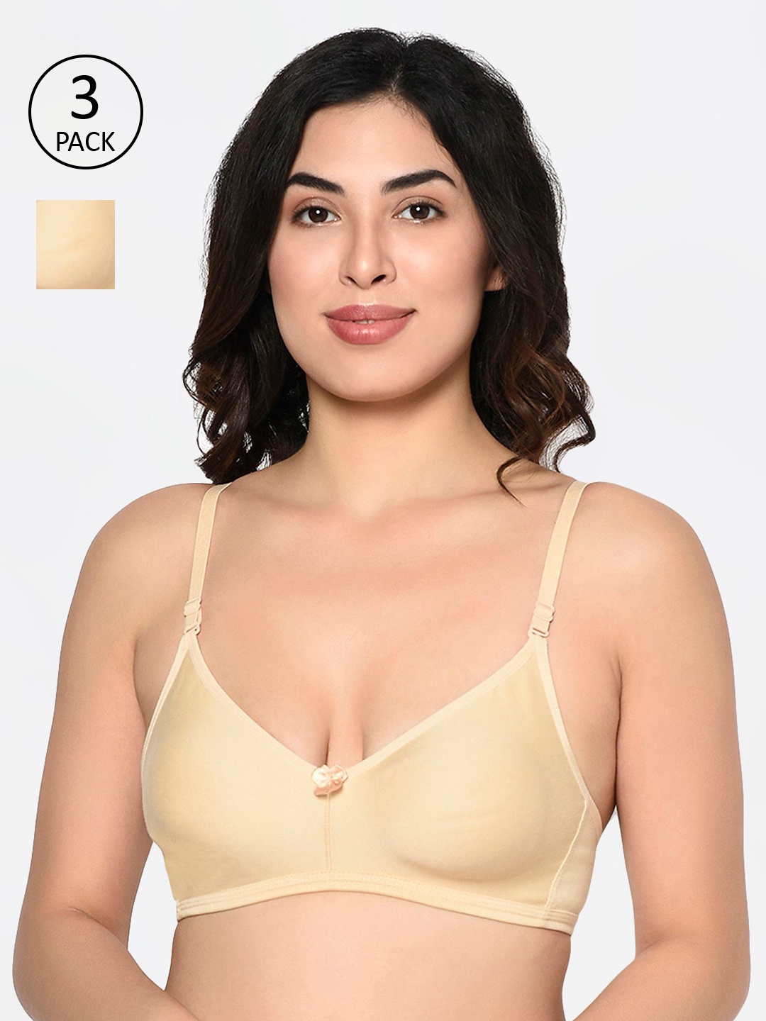 

Bodycare Pack of 3 Nude-Coloured Solid Non-Wired Non Padded Everyday Bras 6504S